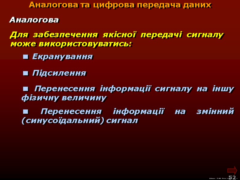М.Кононов © 2009 E-mail: mvk@univ.kiev.ua 52 Аналогова та цифрова передача даних Для М.Кононов © 2009 E-mail: mvk@univ.kiev.ua 52 Аналогова та цифрова передача даних Для